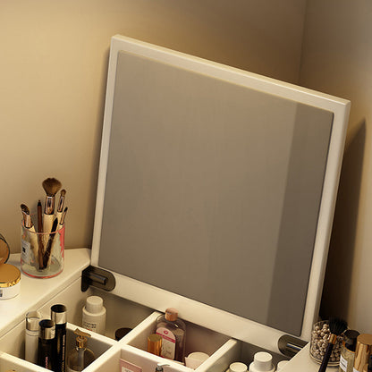 Modern Minimalist Rectangular Hexagonal Rubberwood Plywood Glass Microfiber Leather Makeup Vanity 4-Tier For Bedroom