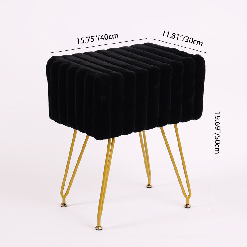 Contemporary Scandinavian Square Faux Rabbit Fur Medium Density Fiberboard Steel Organizer Vanity Stool For Bedroom