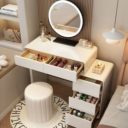 Modern Minimalist Rectangular Cat's Paw Leather Solid Wood Makeup Vanity 5-Drawer For Bedroom