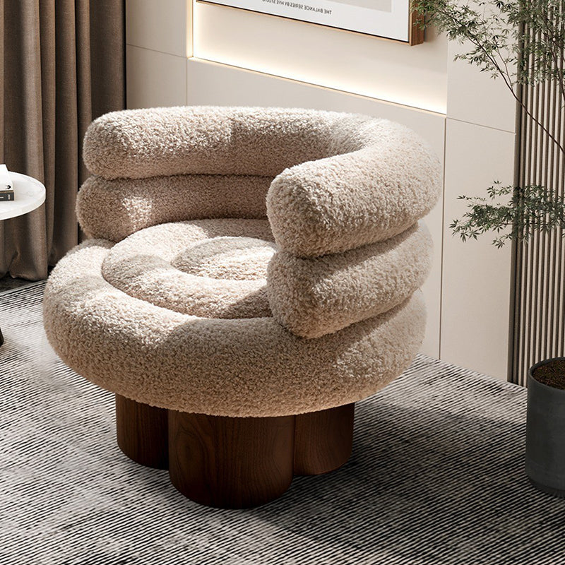 Traditional French Curved Sherpa Fabric Solid Wood Iron Vanity Stool Backrest Armless For Bedroom