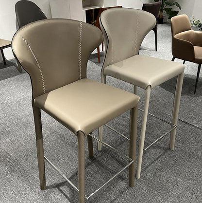 Modern Minimalist Square Carbon Steel Faux Saddle Leather Bar Stool Backrest Armless For Dining Room