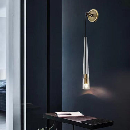Modern Minimalist Conical Cylinder Copper Crystal 1-Light Wall Scone Lamp For Living Room