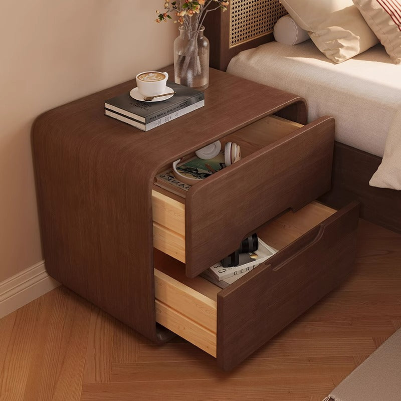 Modern Minimalist Rectangular Solid Wood Plywood Nightstand 2-Drawer For Bedroom