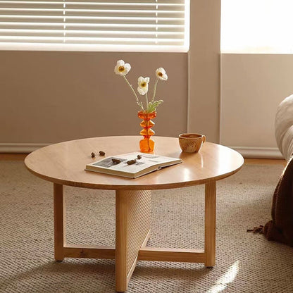 Traditional Japanese Round Rectangular Wicker-Woven Solid Wood Side Table 1-Tier For Living Room