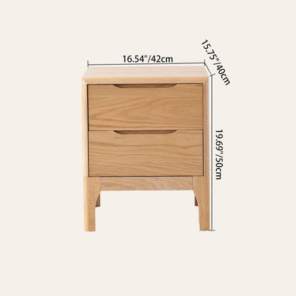 Contemporary Scandinavian Square Oak Solid Wood Paulownia Wood Nightstand 2-Drawer For Bedroom