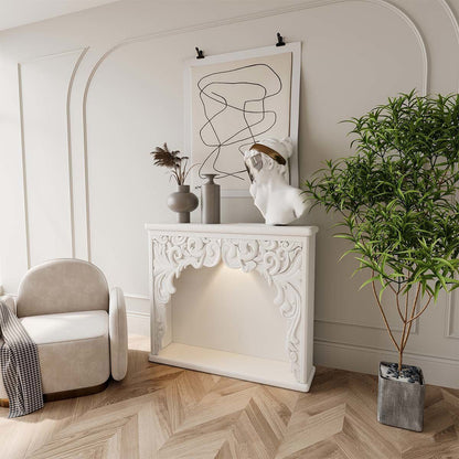Traditional French Square Medium-Density Fiberboard Mantel Console Table For Living Room