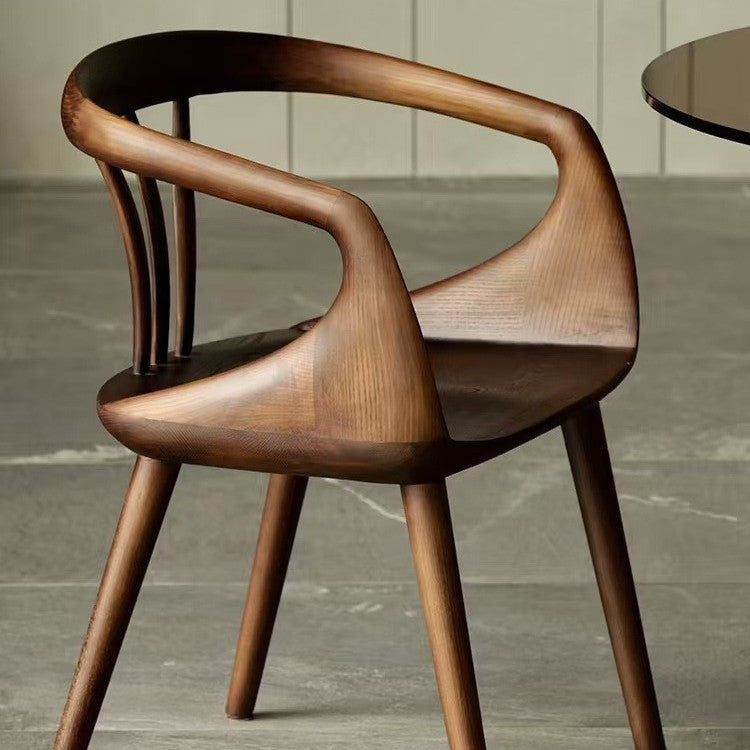 Traditional Vintage Rubberwood Solid Wood Dining Chair Backrest Armrests For Dining Room