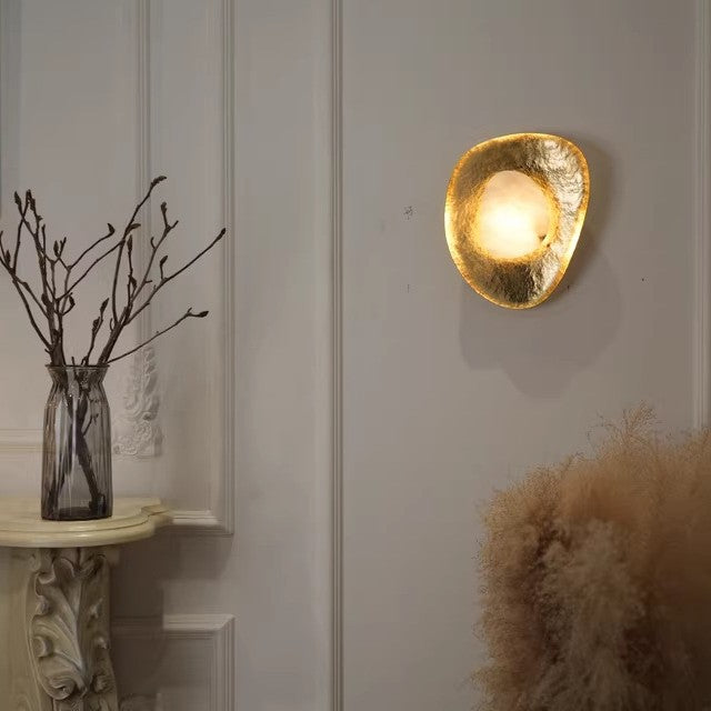 Traditional Vintage Round Copper Marble LED Wall Sconce Lamp for Bedroom