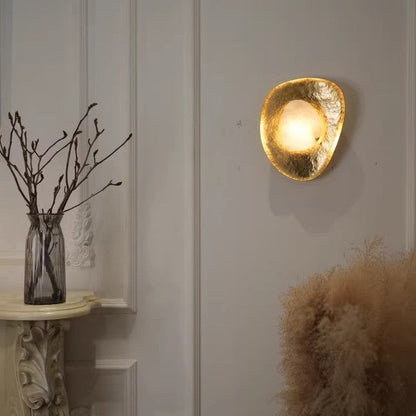 Traditional Vintage Round Copper Marble LED Wall Sconce Lamp for Bedroom