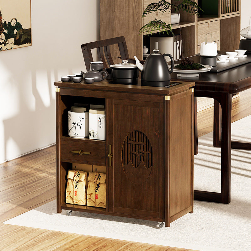 Traditional Chinese Rectangular Nan Bamboo Medium-Density Fiberboard Side Table 1-Drawer 1-Storage For Living Room