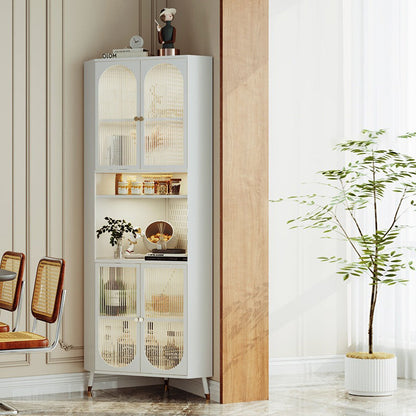 Contemporary Scandinavian Triangular Cold-Rolled Steel Tempered Glass Corner Cabinet 2-Cabinet 2-Tier For Living Room