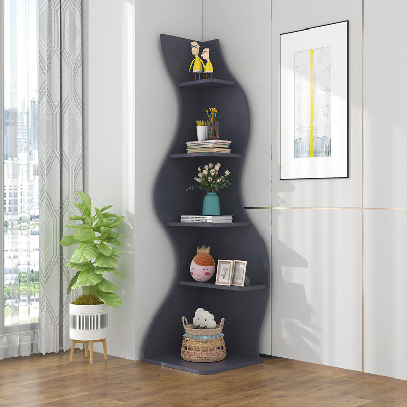 Contemporary Creative Seagrass-Shaped Particleboard Corner Shelf Unit 5-Tier For Living Room