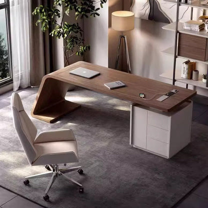 Modern Minimalist Trapezoidal Solid Wood Plywood Desks 3-Drawer For Home Office