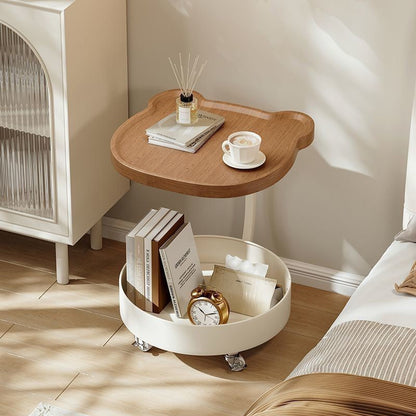 Contemporary Creative Medium-Density Fiberboard Iron Bear-Shaped Movable Side Table 2-Tier For Living Room