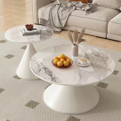 Modern Minimalist Conical Round Stone Slab Carbon Steel Coffee Table 1-Tier For Living Room
