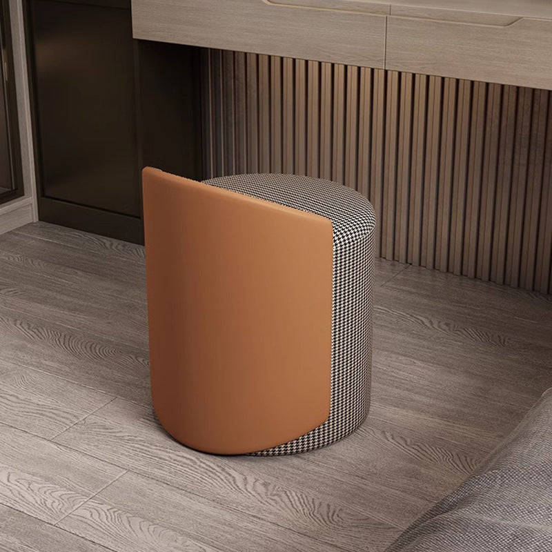 Modern Minimalist Cylindrical Fabric Tech Leather Iron Vanity Stool Backless Armless For Bedroom