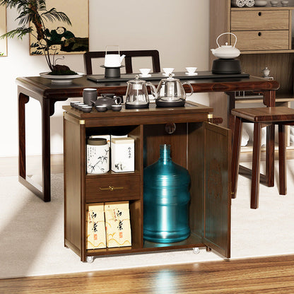 Traditional Chinese Rectangular Nan Bamboo Medium-Density Fiberboard Side Table 1-Drawer 1-Storage For Living Room