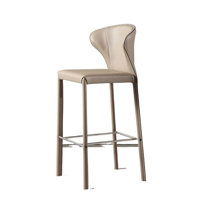 Modern Minimalist Square Carbon Steel Faux Saddle Leather Bar Stool Backrest Armless For Dining Room