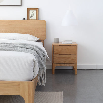 Contemporary Scandinavian Square Oak Solid Wood Paulownia Wood Nightstand 2-Drawer For Bedroom