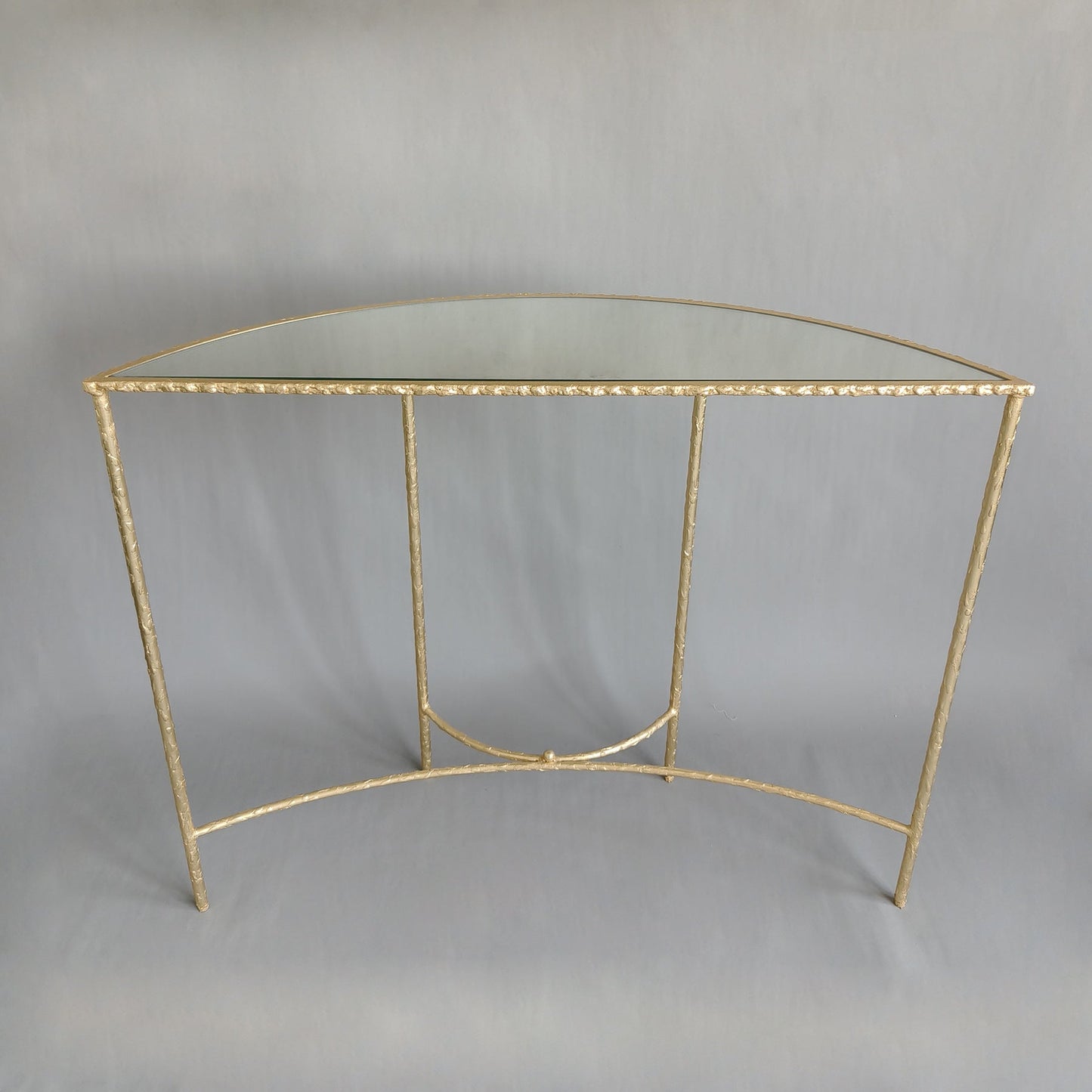 Modern Minimalist Curved Glass Iron Console Table 1-Tier For Entryways