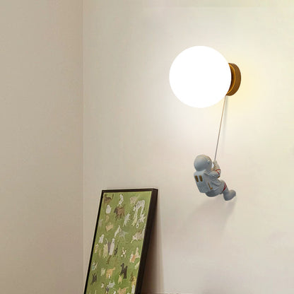 Modern Minimalist Spherical Round Resin Glass 1-Light Wall Scone Lamp For Bedroom