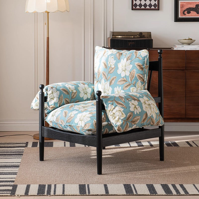 Traditional French Rectangular Fabric Oak Accent Chair Backrest Armrest For Living Room