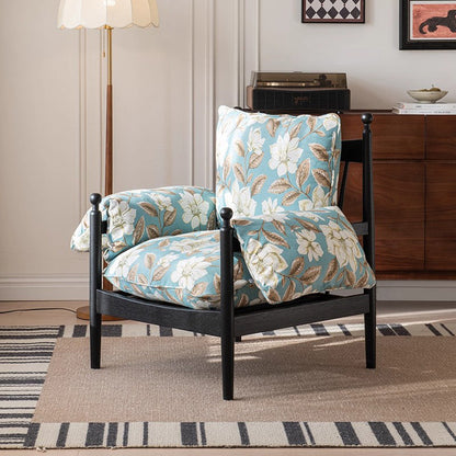 Traditional French Rectangular Fabric Oak Accent Chair Backrest Armrest For Living Room