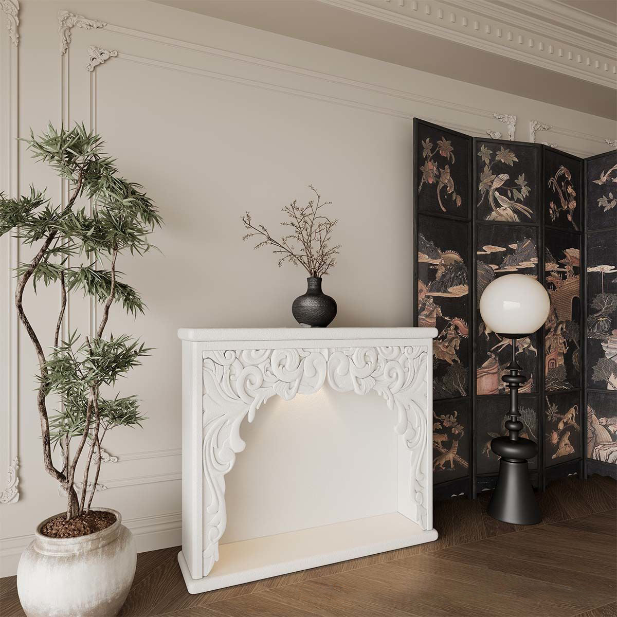 Traditional French Square Medium-Density Fiberboard Mantel Console Table For Living Room