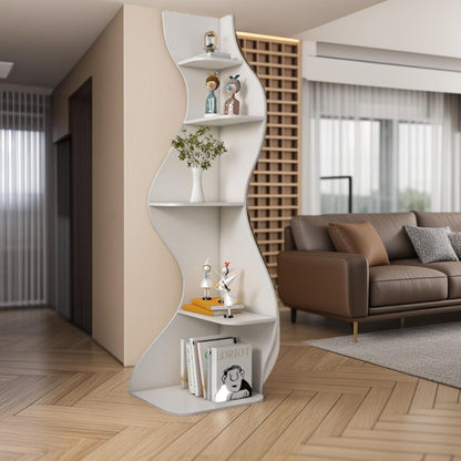 Contemporary Creative Seagrass-Shaped Particleboard Corner Shelf Unit 5-Tier For Living Room