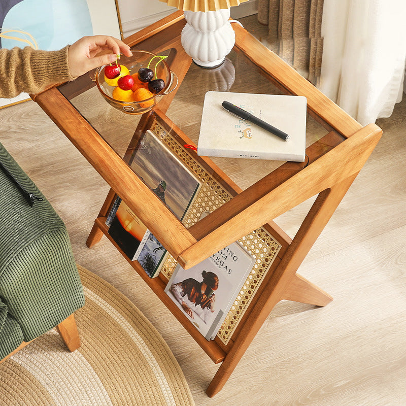 Contemporary Scandinavian Nan Bamboo Medium-Density Fiberboard Glass Side Table For Living Room