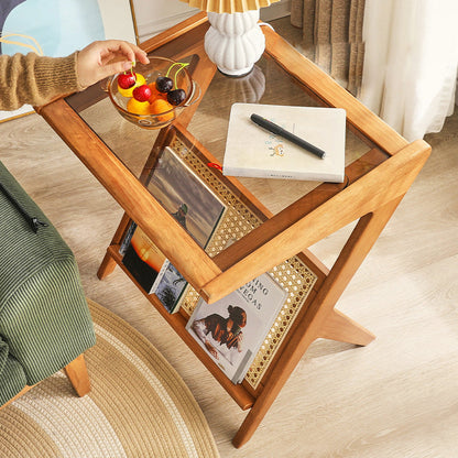 Contemporary Scandinavian Nan Bamboo Medium-Density Fiberboard Glass Side Table For Living Room