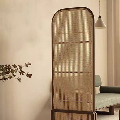 Traditional Chinese Rubberwood PE Rattan Room Divider With 3-Tier Storage Shelf For Living Room