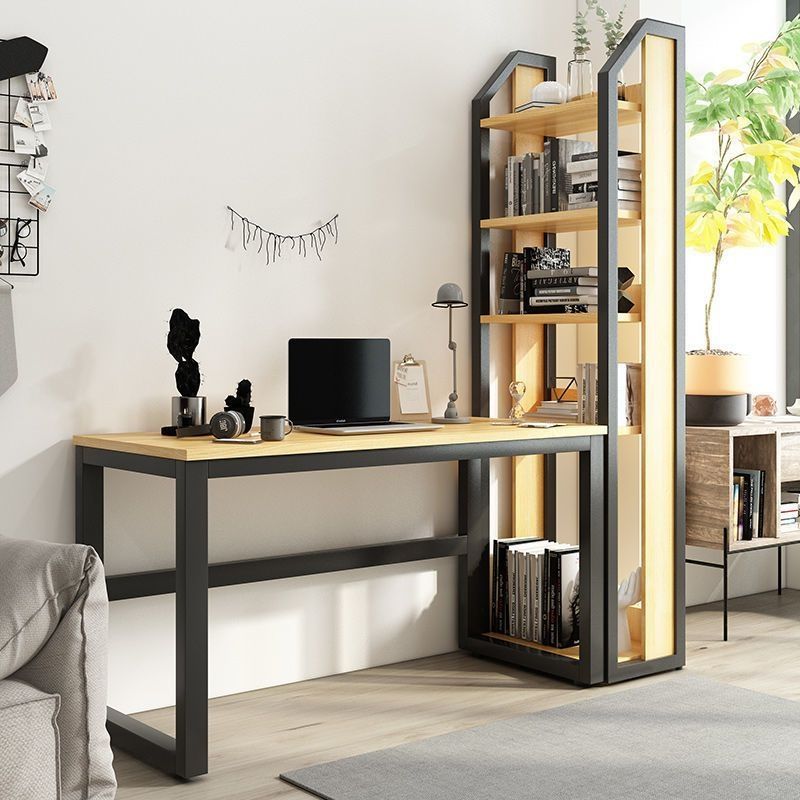 Modern Minimalist Rectangular Steel Particleboard Desks & 5-Tier Bookshelves For Home Office