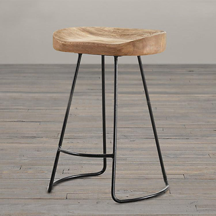 Contemporary Retro Square Solid Wood Iron Bar Stool Backless Footrest For Dining Room
