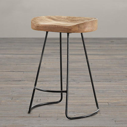 Contemporary Retro Square Solid Wood Iron Bar Stool Backless Footrest For Dining Room