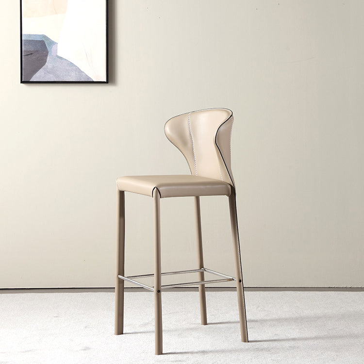 Modern Minimalist Square Carbon Steel Faux Saddle Leather Bar Stool Backrest Armless For Dining Room