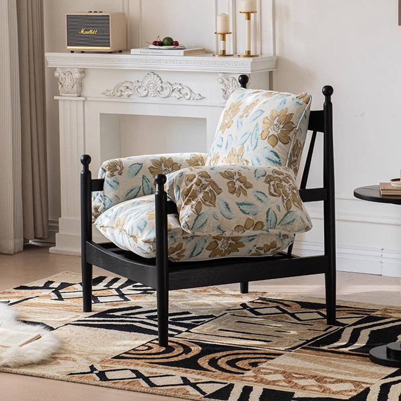 Traditional French Rectangular Fabric Oak Accent Chair Backrest Armrest For Living Room