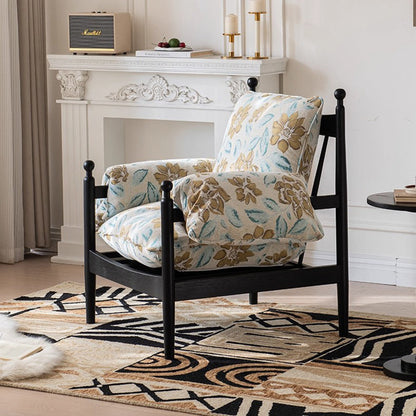 Traditional French Rectangular Fabric Oak Accent Chair Backrest Armrest For Living Room