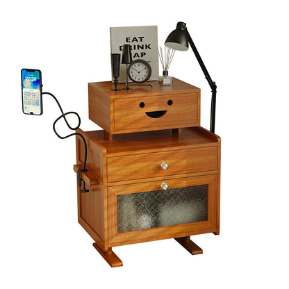 Contemporary Creative Rectangular Medium Density Fiberboard Acrylic Solid Wood Nightstand 1-Drawer For Bedroom