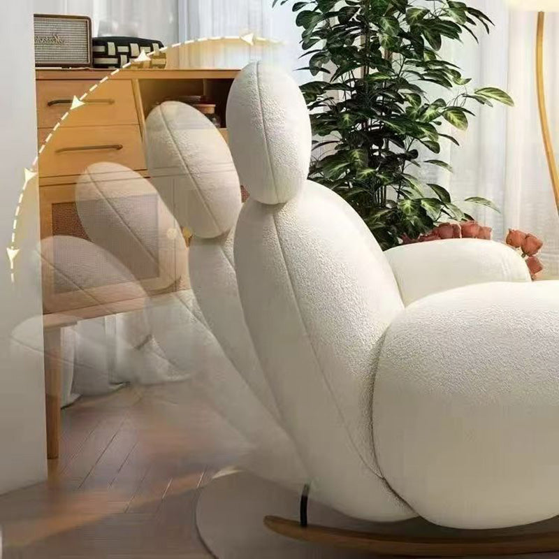 Modern Minimalist Oval Solid Wood Carbon Steel Sherpa Fabric Accent Chair Backrest Armrest For Living Room