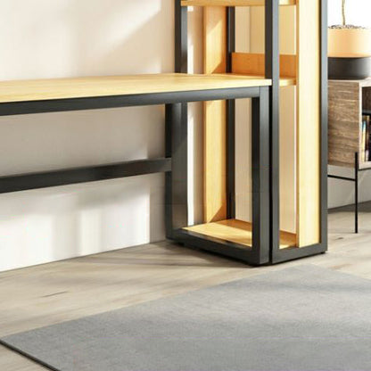Modern Minimalist Rectangular Steel Particleboard Desks & 5-Tier Bookshelves For Home Office