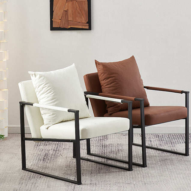 Contemporary Scandinavian Square Carbon Steel Faux Nappa Leather Chair Backrest For Living Room