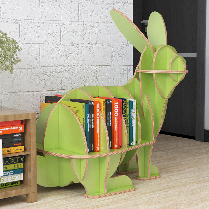Contemporary Creative Rabbit-Shaped Solid Wood Plywood Bookshelf 5-Shelf For Living Room