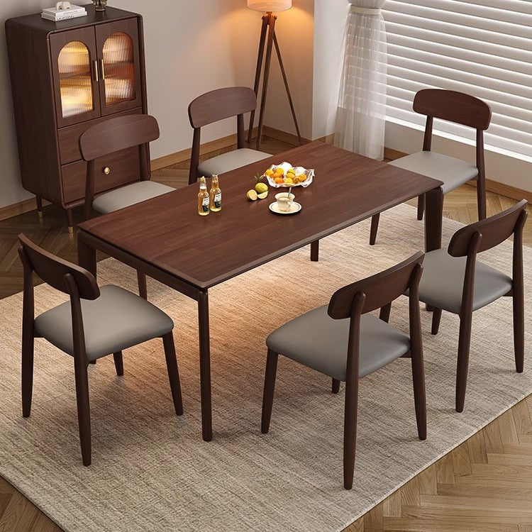 Traditional Vintage Square Rubberwood PU Leather Foam Sponge Armless Dining Chair For Dining Room