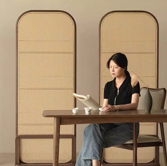 Traditional Chinese Rubberwood PE Rattan Room Divider With 3-Tier Storage Shelf For Living Room