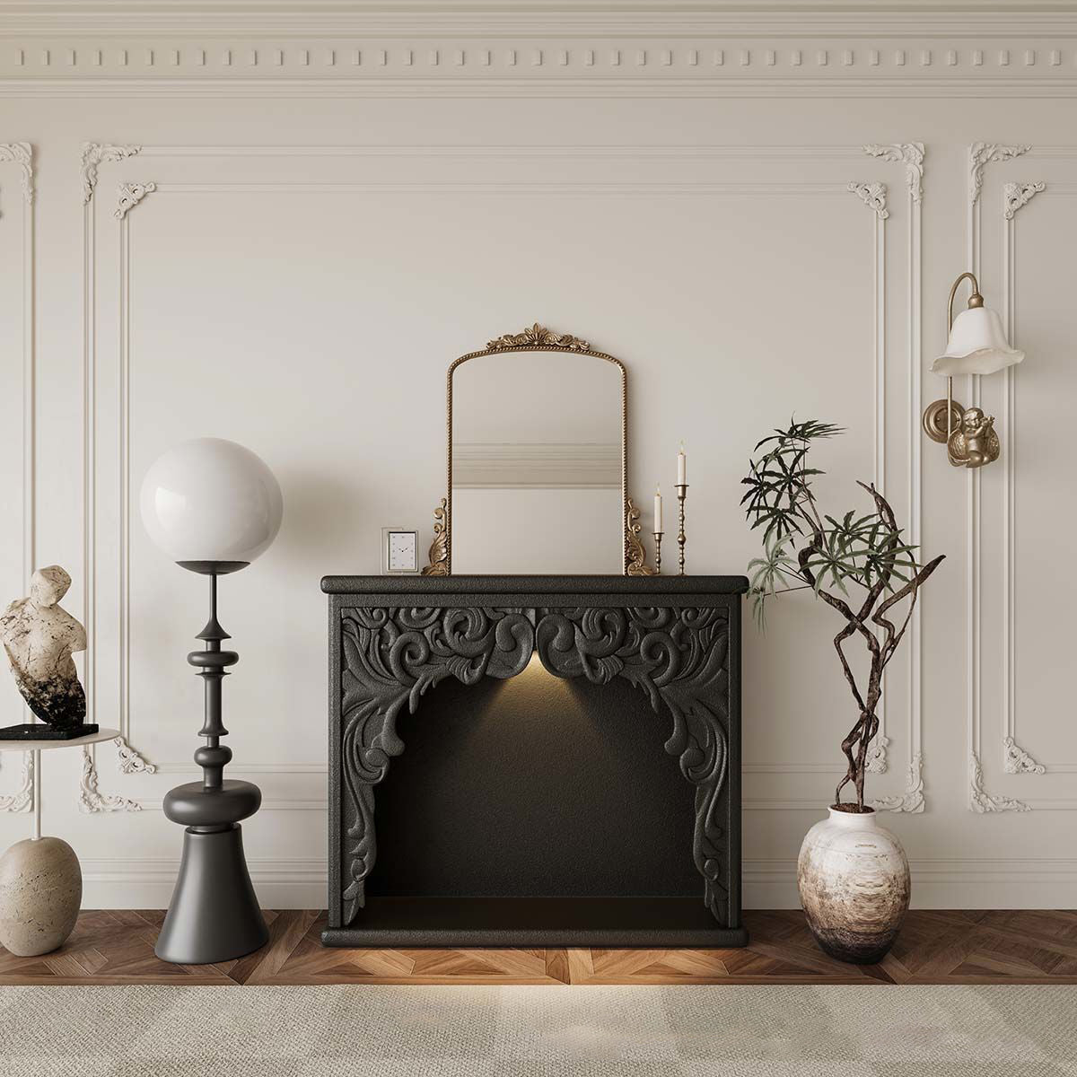 Traditional French Square Medium-Density Fiberboard Mantel Console Table For Living Room