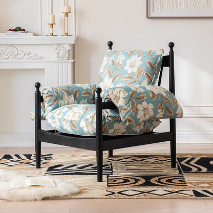 Traditional French Rectangular Fabric Oak Accent Chair Backrest Armrest For Living Room