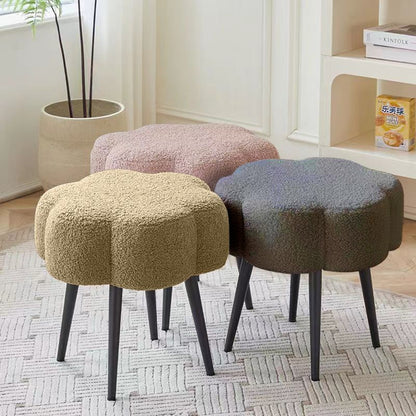 Contemporary Scandinavian Artificial Wood Sherpa Fabric Foam Sponge Armless Vanity Stool For Bedroom