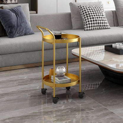 Contemporary Minimalist Round Iron Movable Side Table With Armrest 2/3-Tier For Living Room