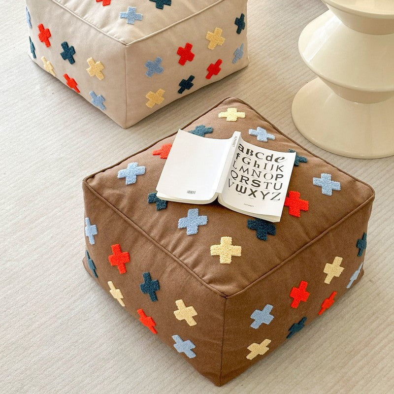 Contemporary Boho Square Polyester EPS Colorful Geometric Low Stool For Living Room